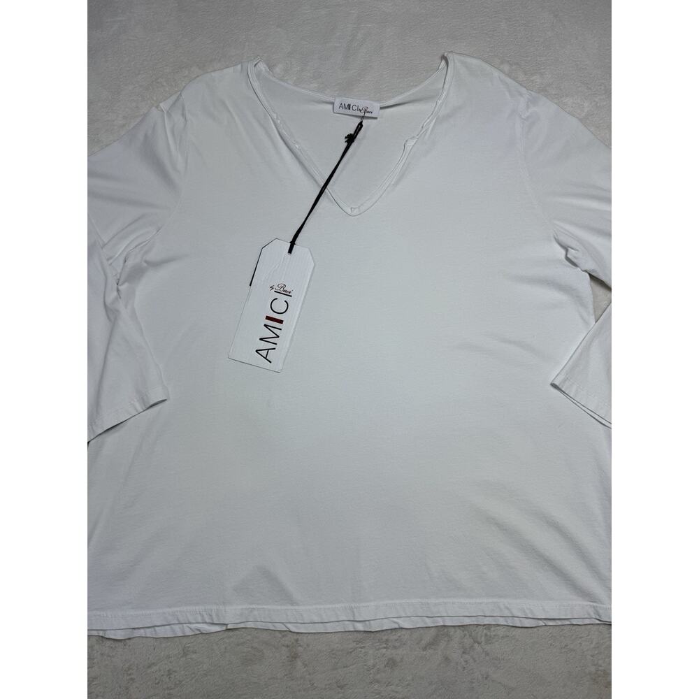 Amici by Baci White V-Neck Top XL NWT 100% Cotton Italy Coastal Lagenlook